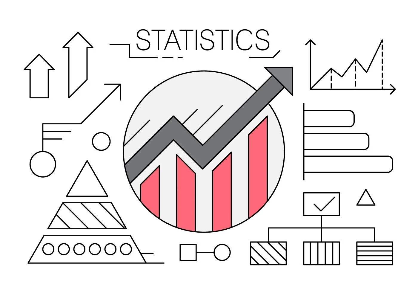 linear icons with charts and statistics vector - - গত একমাসের হিসাব